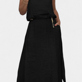 Meliora Linen-Cotton Set with Sleeveless Vest and Maxi Skirt