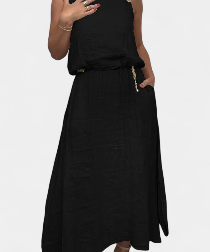 Meliora Linen-Cotton Set with Sleeveless Vest and Maxi Skirt