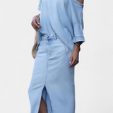 Apolonia Asymmetrical Denim Set with Long Skirt