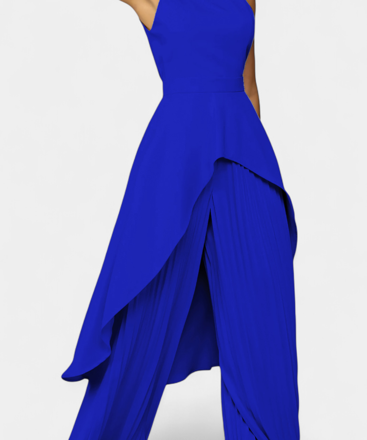 Chrysoula Asymmetrical Sleeveless Outfit with Pleated Trousers
