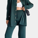 Striped Jacquard Knit Two-Piece Set with Thoughtful Design