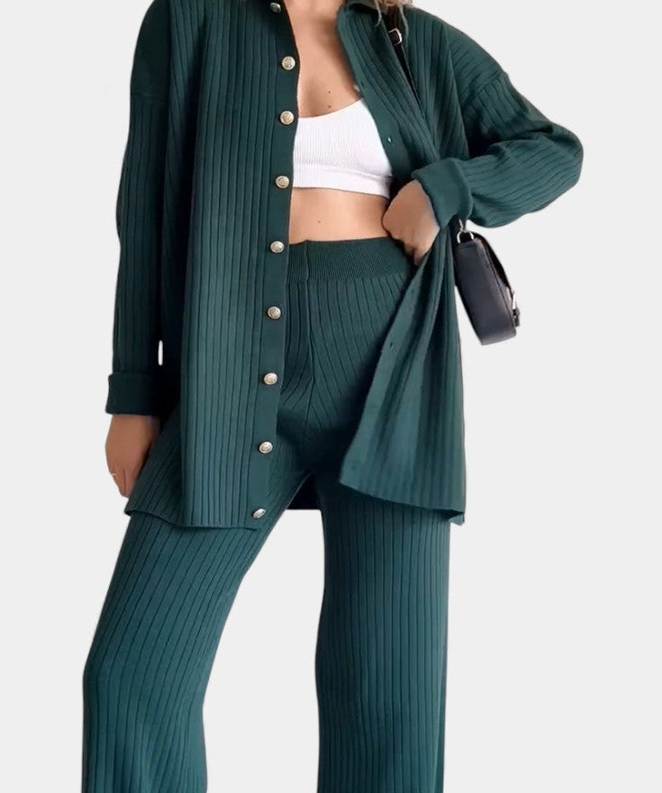 Striped Jacquard Knit Two-Piece Set with Thoughtful Design