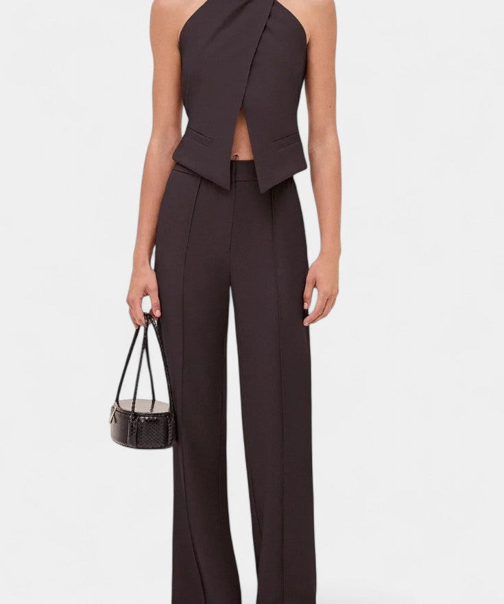 Somina Cross-Strap Ensemble with Chic Straight-Leg Trousers
