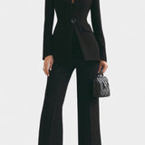Elisabetta High-Collar Two-Piece Set with Wide-Leg Trousers