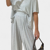 Trista Minimalist Modal Ensemble: Straight Top & Wide-Leg Pants
