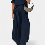 Trista Minimalist Modal Ensemble: Straight Top & Wide-Leg Pants