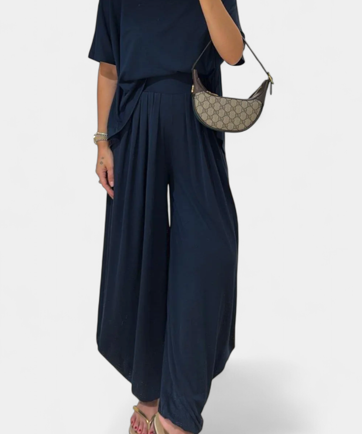 Trista Minimalist Modal Ensemble: Straight Top & Wide-Leg Pants