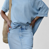 Apolonia Asymmetrical Denim Set with Long Skirt