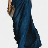 Ziya Dark Blue Outfit Featuring a Light Shirt and Elegant Flowing Maxi Skirt