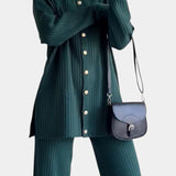 Striped Jacquard Knit Two-Piece Set with Thoughtful Design
