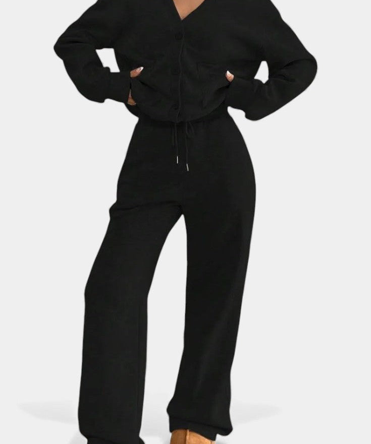 Vellina Cozy Cardigan Jacket & Wide-Leg Pants Set