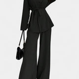 Amy V-Neck Blazer and Flared Pants Set