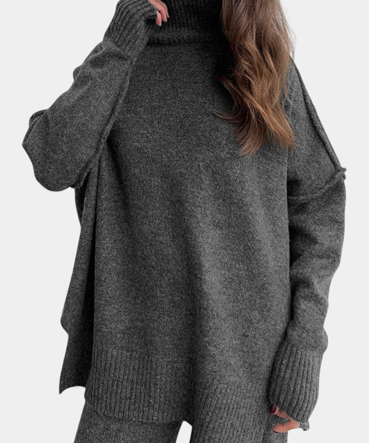 Xylia Knit Set with Turtleneck and Wide-Leg Trousers