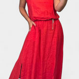 Meliora Linen-Cotton Set with Sleeveless Vest and Maxi Skirt