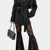 Demelza Set: Belted Blazer with Floral Lace Mermaid Trousers