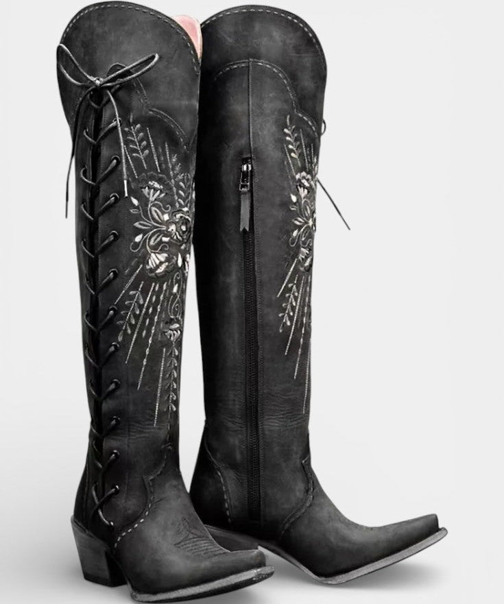 Antonine Vintage Western Lace-Up Boots with Embroidery