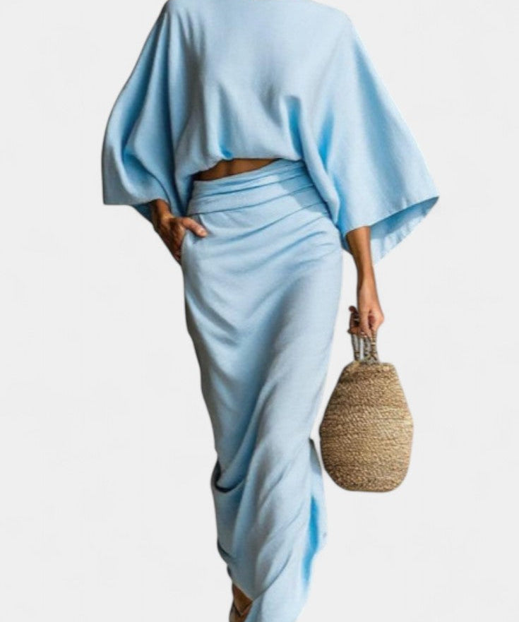 Marlon Long Sleeve Casual Ensemble with Flowing Maxi Skirt
