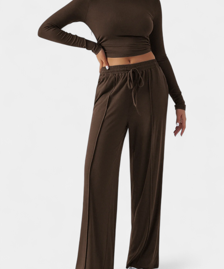 Celaen Elastic-Fit Viscose Yoga Set with Round Neck