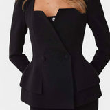 Ediline Blazer Set with Square Collar and Flowing Long Skirt