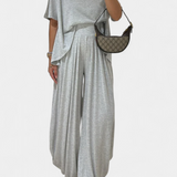 Trista Minimalist Modal Ensemble: Straight Top & Wide-Leg Pants