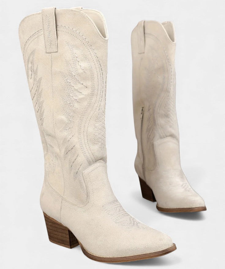 Suede Eusty Cowboy Boots with Block Heel