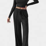 Celaen Elastic-Fit Viscose Yoga Set with Round Neck