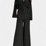 Amy V-Neck Blazer and Flared Pants Set