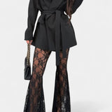 Demelza Set: Belted Blazer with Floral Lace Mermaid Trousers