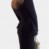 Ediline Blazer Set with Square Collar and Flowing Long Skirt