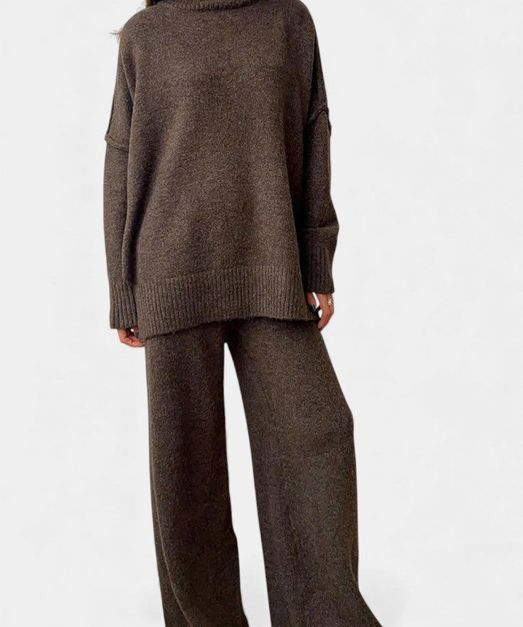 Xylia Turtleneck Knit Set with Wide-Leg Pants