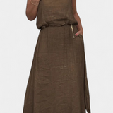Meliora Linen-Cotton Set with Sleeveless Vest and Maxi Skirt