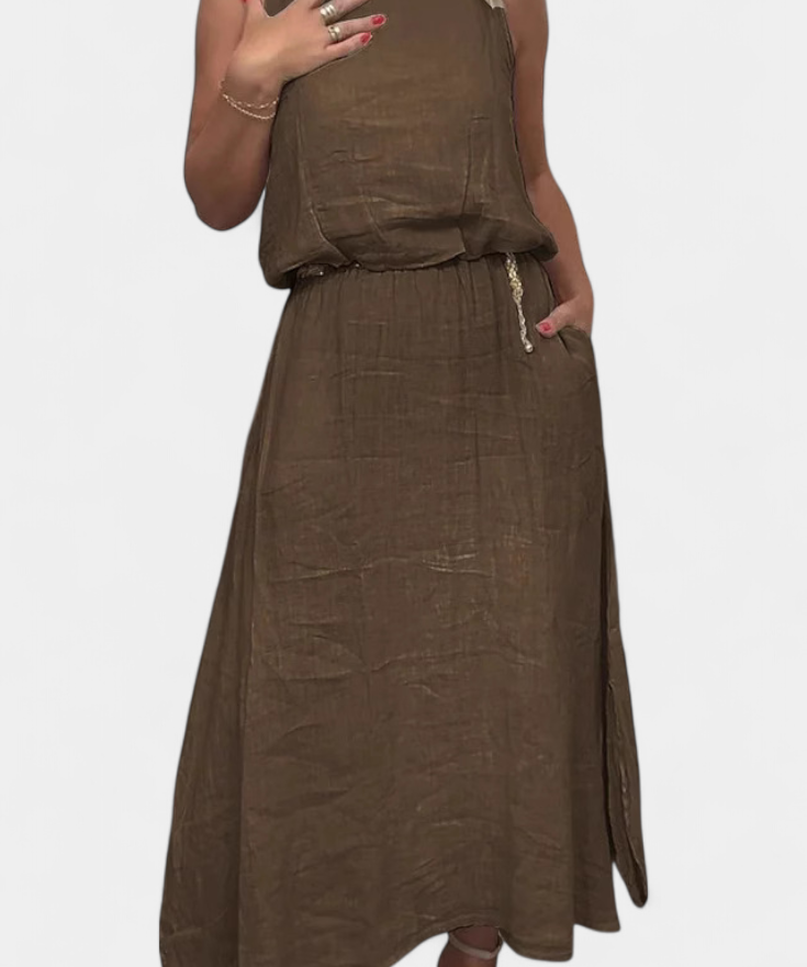 Meliora Linen-Cotton Set with Sleeveless Vest and Maxi Skirt