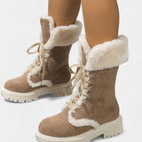 Léonce Lace-Up Mid-Calf Faux Fur Boots