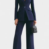 Elisabetta High-Collar Two-Piece Set with Wide-Leg Trousers