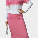 Sidonie Two-Tone Long Sleeve Midi Knit Dress Ensemble