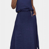 Meliora Linen-Cotton Set with Sleeveless Vest and Maxi Skirt