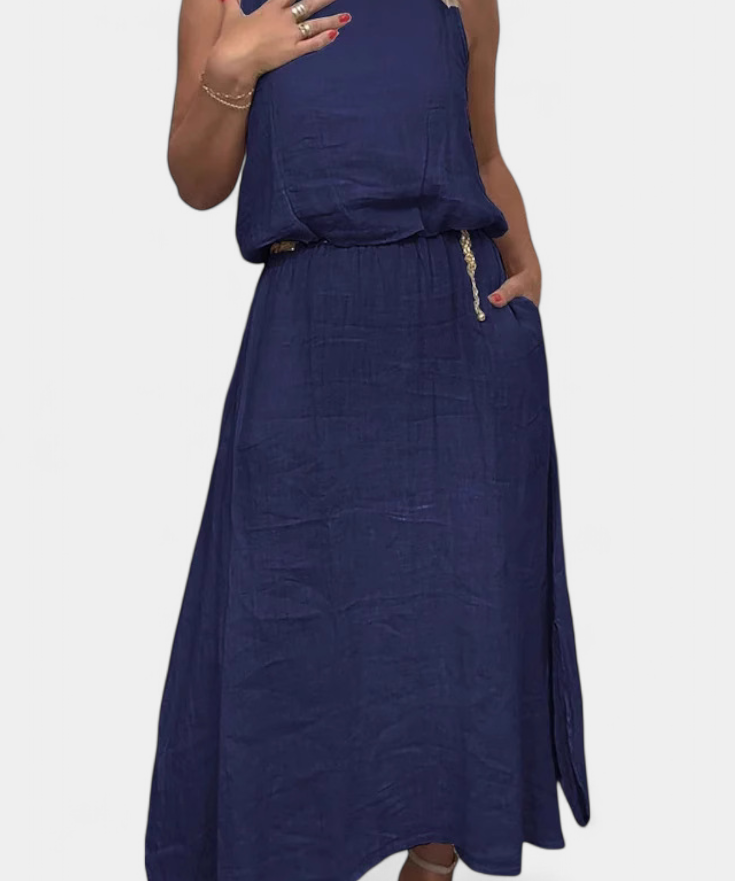 Meliora Linen-Cotton Set with Sleeveless Vest and Maxi Skirt