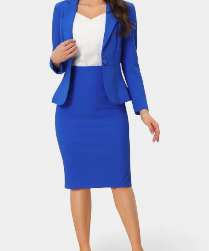 Komoren Chic Blazer and Pencil Skirt Ensemble with Notched Collar