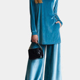 Tifenn Velvet High-Top Sneakers and Split Pants with High Collar