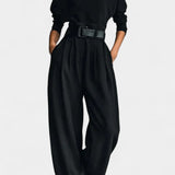 Erisen Black High Collar Ensemble with Straight Leg Trousers