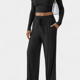Celaen Elastic-Fit Viscose Yoga Set with Round Neck