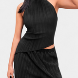 Pilarica Halter Neck Asymmetrical Top with Wide-Leg Pants Set