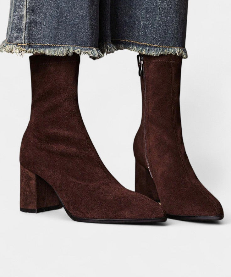 Célie Pointed Toe Ankle Boots with Block Heel