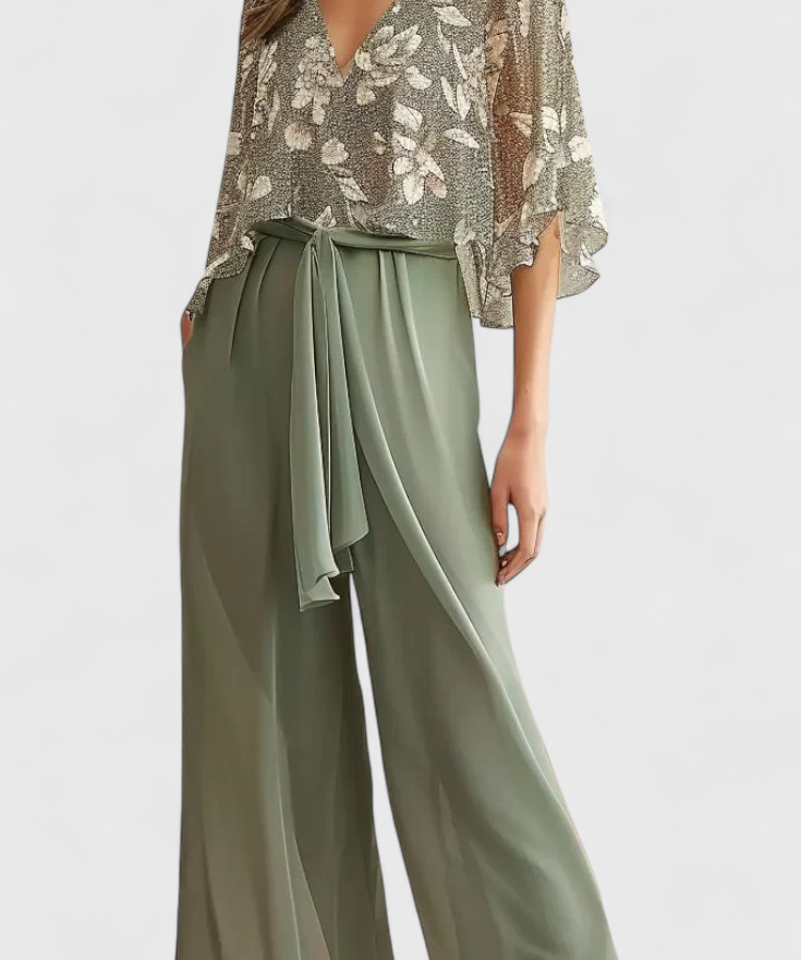 Claribel V-Neck Top and Wide Leg Pants Set