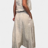 Meliora Linen-Cotton Set with Sleeveless Vest and Maxi Skirt