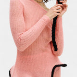 Stormi Asymmetrical Knit Set with Ruffled Trim and Shimmering Midi Skirt