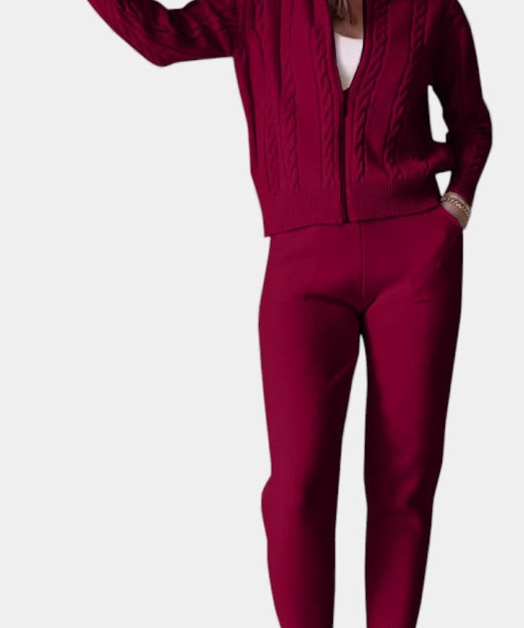 Perdita Cardigan & Twisted Jacquard Pullover Set - Casual Ensemble