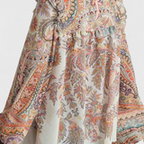 Elegant Paisley Print Ensemble with Charming Ruffled Blouse
