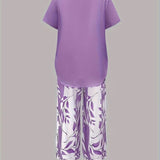 Arvessa | Casual Leaf Print Two Piece Set