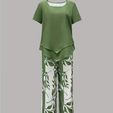 Arvessa | Casual Leaf Print Two Piece Set